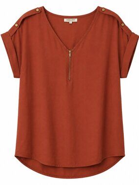 Speed Limit 98 Rust Blouse with Gold Buttons /zipper Fall AUTUMN Office Casual